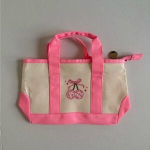 Pink Trim Mini Tote Bag with Cherry Accent